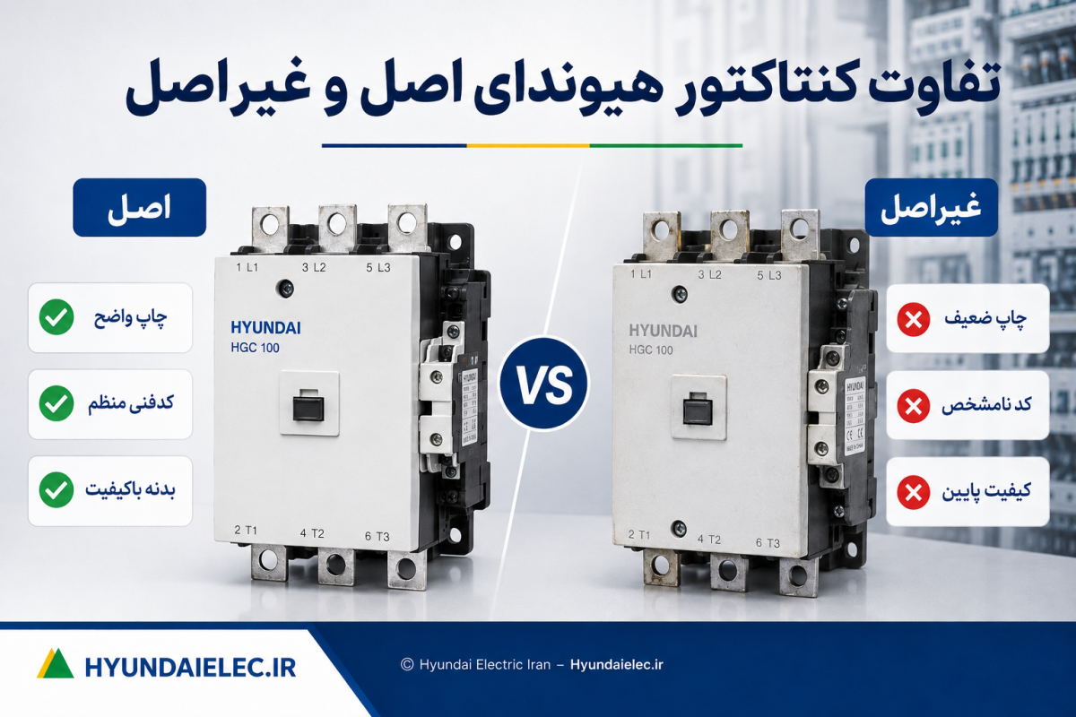 تصویری از مقایسه کنتاکتور هیوندای اصلی و چینی