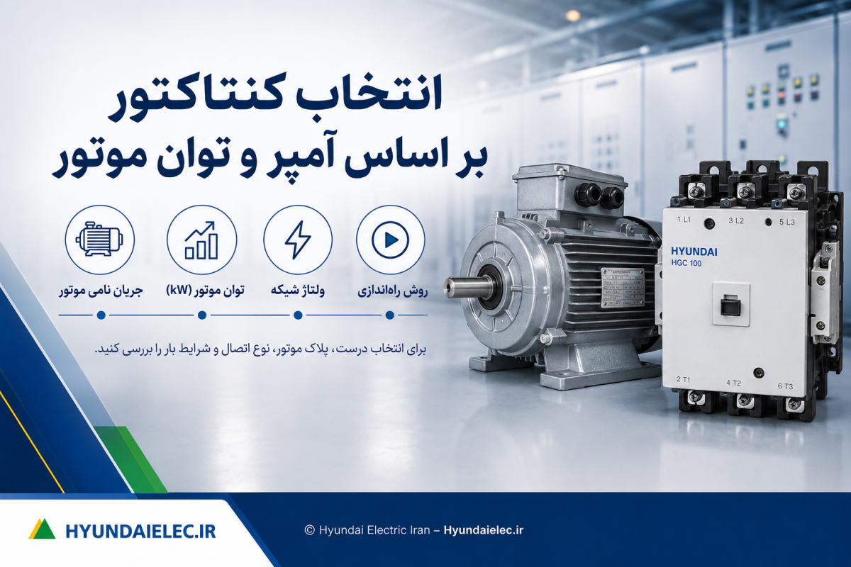 انتخاب کنتاکتور هیوندای براساس جریان نامی، توان موتور، ولتاژ شبکه و روش راه‌اندازی